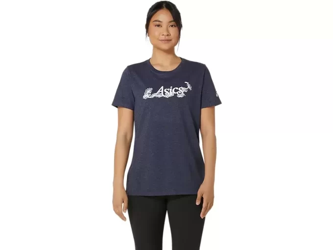 CAMISETA DE MANGA CORTA CON LETRAS FLORALES DE ASICS PARA MUJER CAMISETA DE MANGA CORTA CON LETRAS FLORALES DE ASICS PARA MUJER