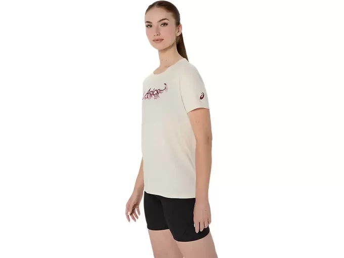 CAMISETA DE MANGA CORTA CON LETRAS FLORALES DE ASICS PARA MUJER CAMISETA DE MANGA CORTA CON LETRAS FLORALES DE ASICS PARA MUJER