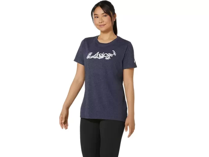 CAMISETA DE MANGA CORTA CON LETRAS FLORALES DE ASICS PARA MUJER CAMISETA DE MANGA CORTA CON LETRAS FLORALES DE ASICS PARA MUJER