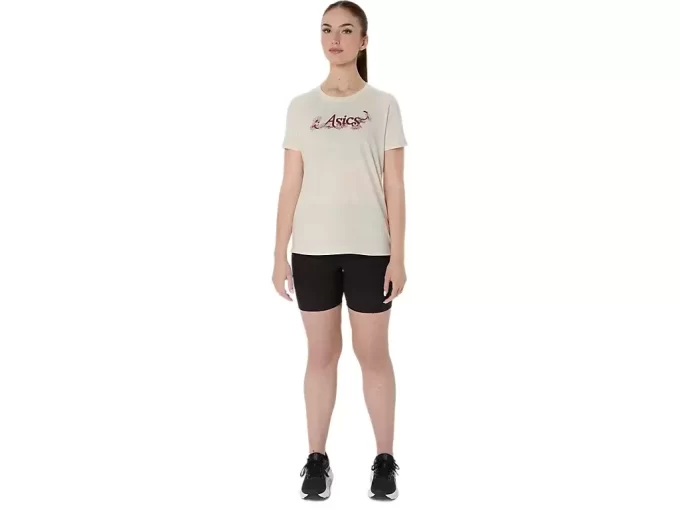 CAMISETA DE MANGA CORTA CON LETRAS FLORALES DE ASICS PARA MUJER CAMISETA DE MANGA CORTA CON LETRAS FLORALES DE ASICS PARA MUJER