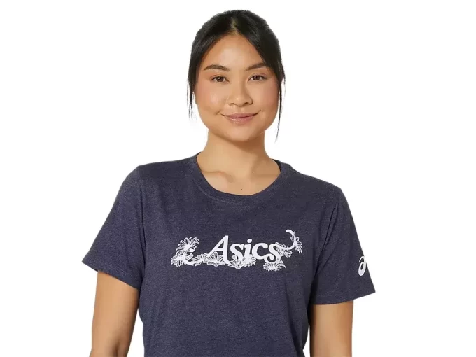 CAMISETA DE MANGA CORTA CON LETRAS FLORALES DE ASICS PARA MUJER CAMISETA DE MANGA CORTA CON LETRAS FLORALES DE ASICS PARA MUJER