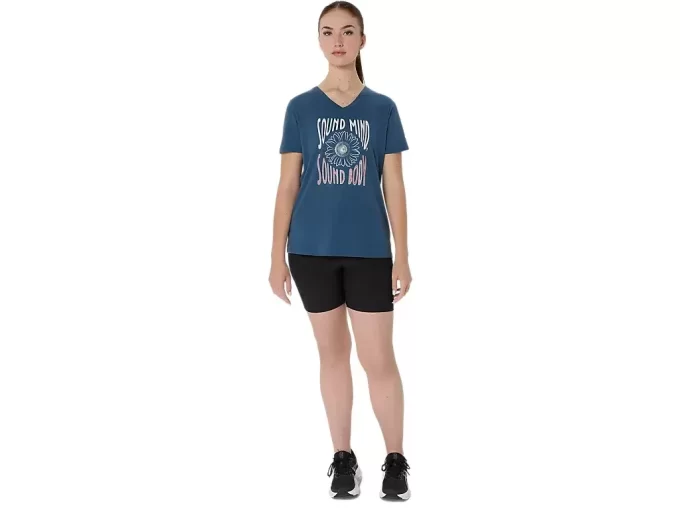 Camiseta de mujer con eslogan de girasol y cuello en pico