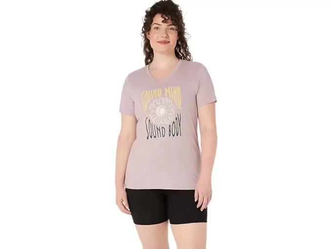 Camiseta de mujer con eslogan de girasol y cuello en pico Camiseta de mujer con eslogan de girasol y cuello en pico