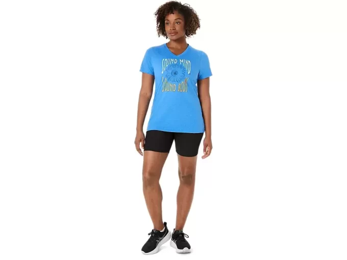 Camiseta de mujer con eslogan de girasol y cuello en pico Camiseta de mujer con eslogan de girasol y cuello en pico