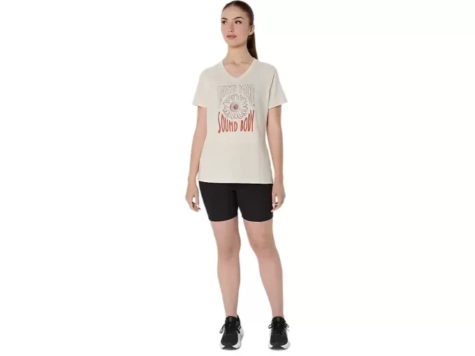 Camiseta de mujer con eslogan de girasol y cuello en pico Camiseta de mujer con eslogan de girasol y cuello en pico