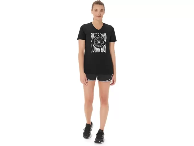 Camiseta de mujer con eslogan de girasol y cuello en pico