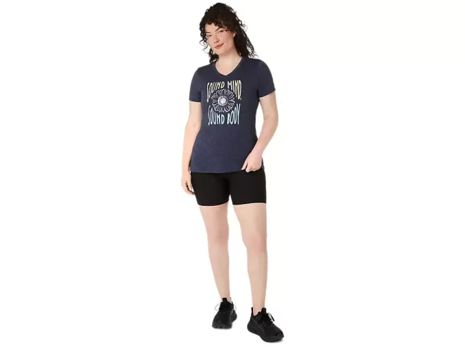 Camiseta de mujer con eslogan de girasol y cuello en pico Camiseta de mujer con eslogan de girasol y cuello en pico