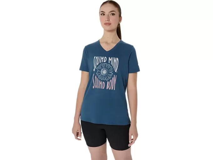 Camiseta de mujer con eslogan de girasol y cuello en pico