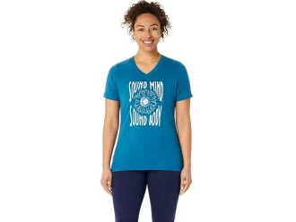 Camiseta de mujer con eslogan de girasol y cuello en pico
