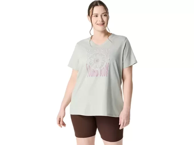 Camiseta de mujer con eslogan de girasol y cuello en pico Camiseta de mujer con eslogan de girasol y cuello en pico