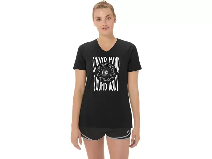 Camiseta de mujer con eslogan de girasol y cuello en pico