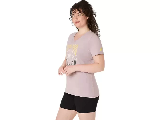 Camiseta de mujer con eslogan de girasol y cuello en pico Camiseta de mujer con eslogan de girasol y cuello en pico