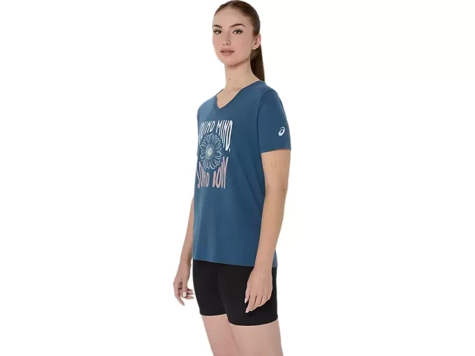 Camiseta de mujer con eslogan de girasol y cuello en pico