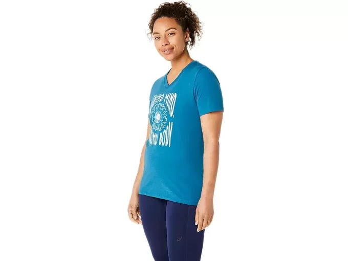 Camiseta de mujer con eslogan de girasol y cuello en pico Camiseta de mujer con eslogan de girasol y cuello en pico