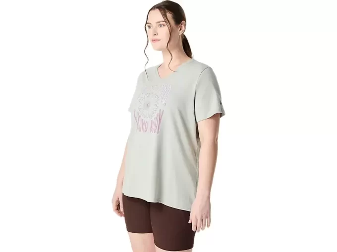 Camiseta de mujer con eslogan de girasol y cuello en pico Camiseta de mujer con eslogan de girasol y cuello en pico