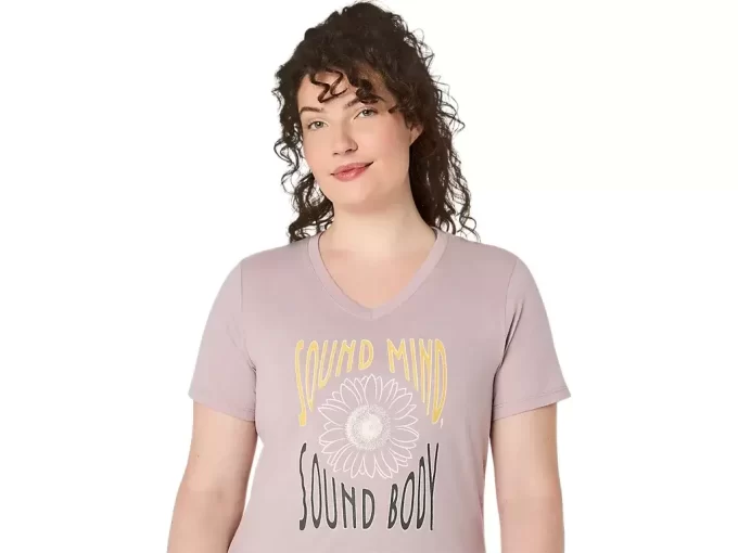 Camiseta de mujer con eslogan de girasol y cuello en pico Camiseta de mujer con eslogan de girasol y cuello en pico