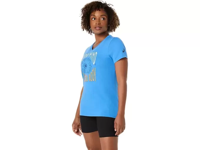Camiseta de mujer con eslogan de girasol y cuello en pico Camiseta de mujer con eslogan de girasol y cuello en pico