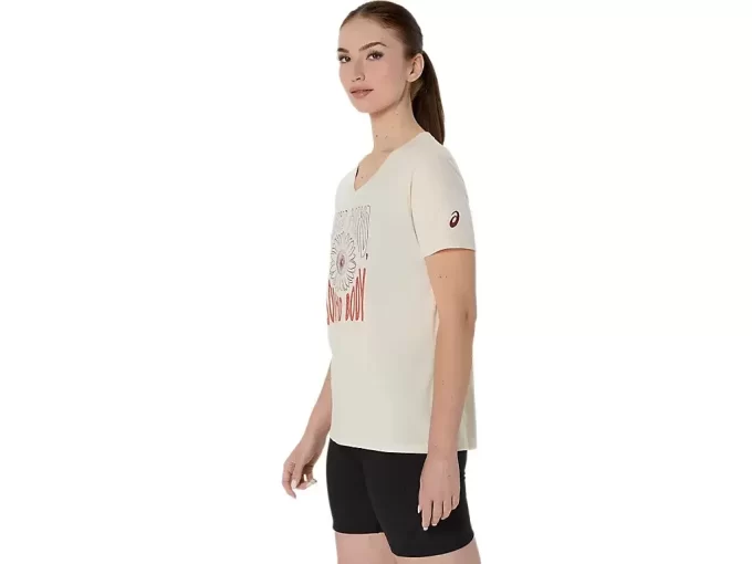 Camiseta de mujer con eslogan de girasol y cuello en pico Camiseta de mujer con eslogan de girasol y cuello en pico