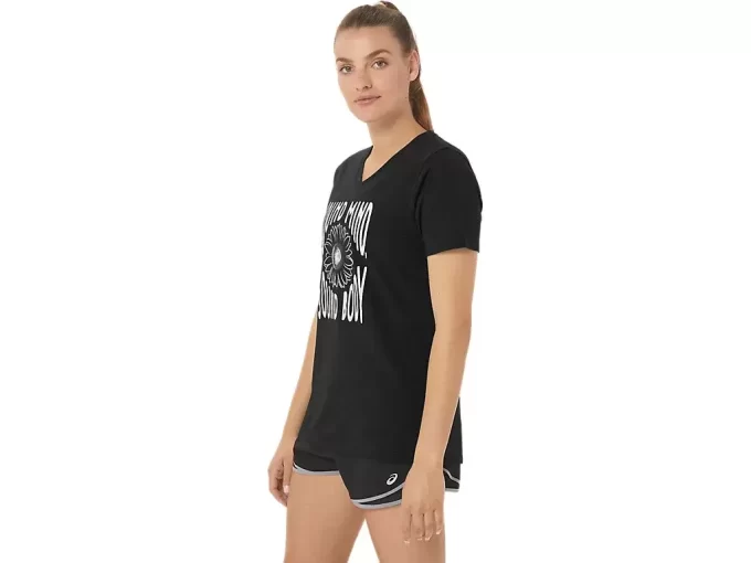 Camiseta de mujer con eslogan de girasol y cuello en pico