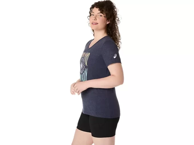Camiseta de mujer con eslogan de girasol y cuello en pico Camiseta de mujer con eslogan de girasol y cuello en pico