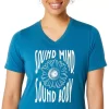Camiseta de mujer con eslogan de girasol y cuello en pico Camiseta de mujer con eslogan de girasol y cuello en pico
