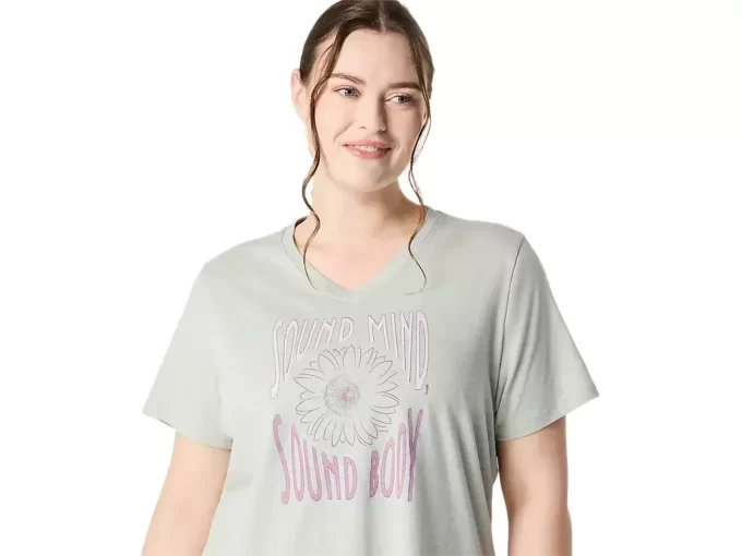 Camiseta de mujer con eslogan de girasol y cuello en pico Camiseta de mujer con eslogan de girasol y cuello en pico