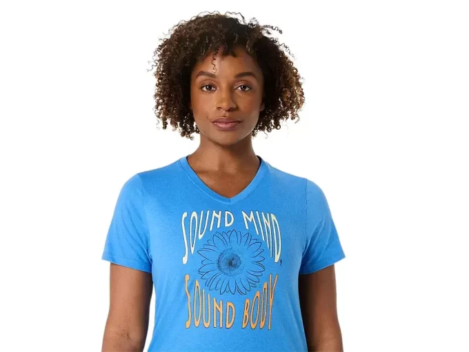 Camiseta de mujer con eslogan de girasol y cuello en pico Camiseta de mujer con eslogan de girasol y cuello en pico