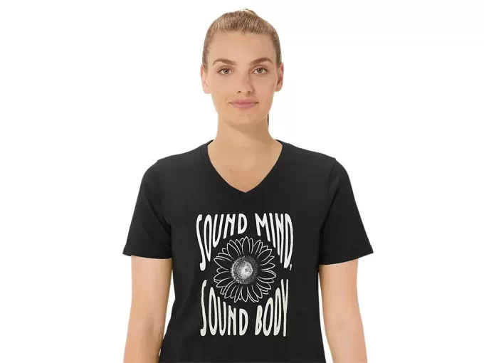 Camiseta de mujer con eslogan de girasol y cuello en pico