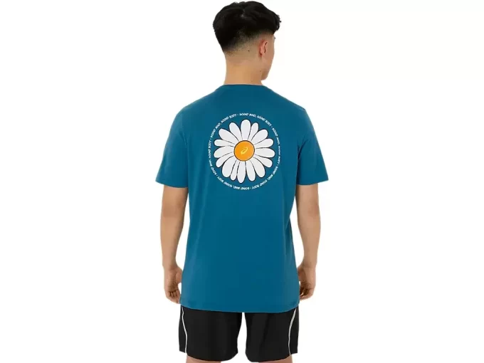 CAMISETA UNISEX ASICS DE MANGA CORTA CON ESTAMPADO DE MARGARITAS EN LA ESPALDA CAMISETA UNISEX ASICS DE MANGA CORTA CON ESTAMPADO DE MARGARITAS EN LA ESPALDA