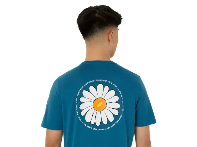 CAMISETA UNISEX ASICS DE MANGA CORTA CON ESTAMPADO DE MARGARITAS EN LA ESPALDA CAMISETA UNISEX ASICS DE MANGA CORTA CON ESTAMPADO DE MARGARITAS EN LA ESPALDA